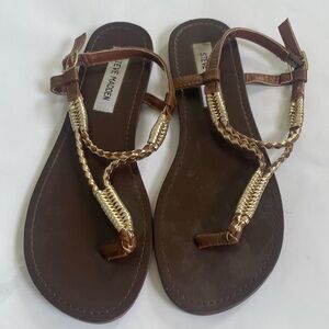 Steve Madden Brown & Gold Flip Flops